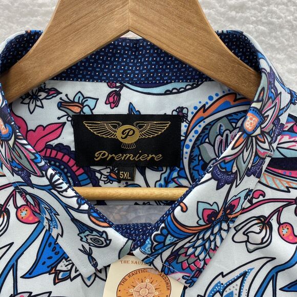 Premiere Multicolor Paisley Shirt Button Up Long Sleeve Polyester Mens 5XL NWT - Picture 7 of 16